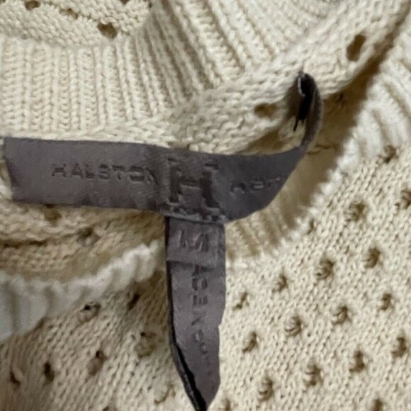 Halston Heritage Cream Open Knit Cropped Crew Neck Sweater - Picture 9 of 9